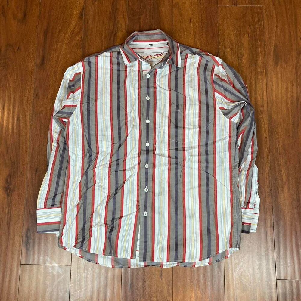 Vintage Bugatchi Vertical Multi Striped Button-Up Shirt